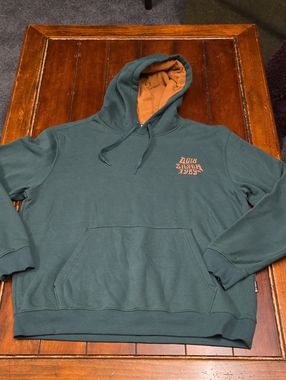 Quiksilver Green Pullover Hoodie with Tan Hood Lining